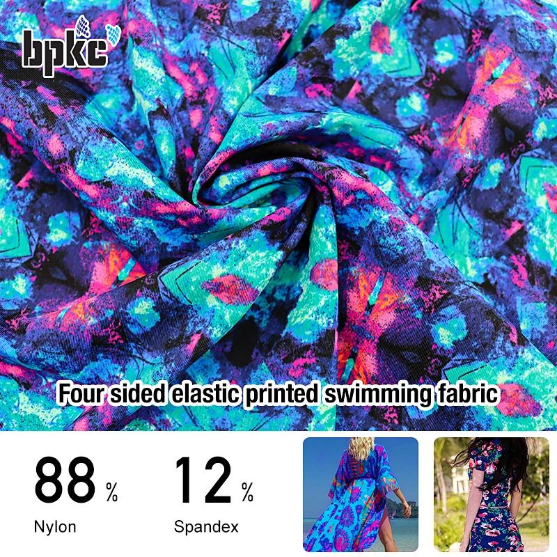 Nylon spandex elastic printed swimming fabric
